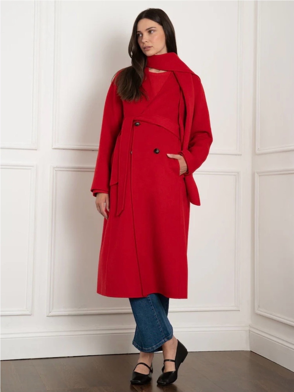 NWT Seraphine Maternity Dell size 6 red wool blend coat scarf pregnancy fall